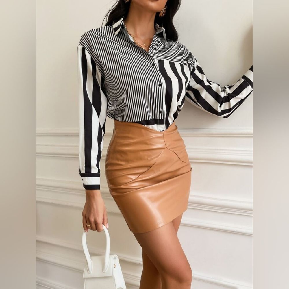SHEIN Frenchy Striped Print Button Front Blouse Size S